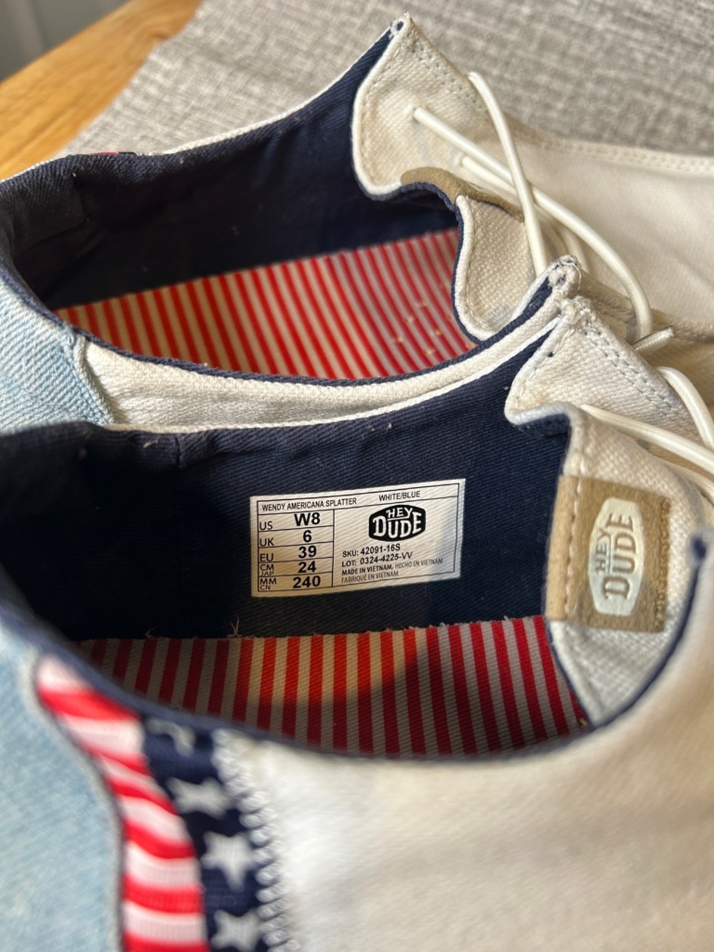 Hey Dude White Canvas Slip-On Boat Shoes with Stars & Stripes Heel size 8 womens - Picture 8 of 15